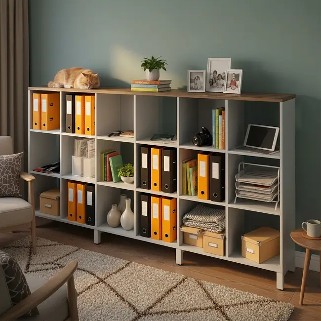 Стеллажная система MIX 4x4 ZAMM. На металлокаркасе (Ш:1494, Г:370, В:1617)